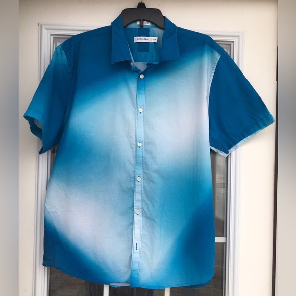Calvin Klein  Tie Dye Short Sleeve Button Up Shirt Size XL/TG 100 % cotton blue - Picture 1 of 5